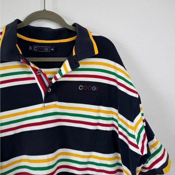 COOGI Men’s Sz XXL 100% Cotton Striped Rugby Polo Shirt Multicolor Y2K Casual - Picture 2 of 9
